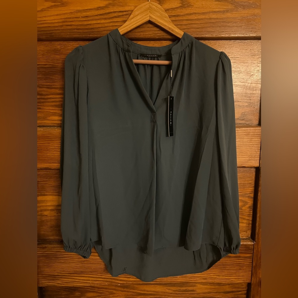 T Tahari blouse, size S/P, slate blue, brand new with tags